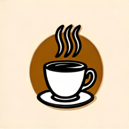 Clipart icon of a steaming coffee cup with a curved handle, white ceramic with brown coffee visible at the top, three wisps of grey steam rising