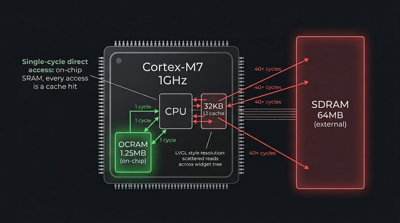 On-chip OCRAM vs external SDRAM memory architecture