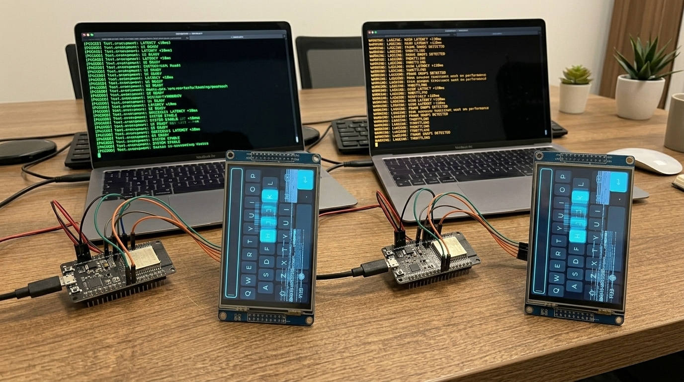 Two workstations independently testing the same firmware