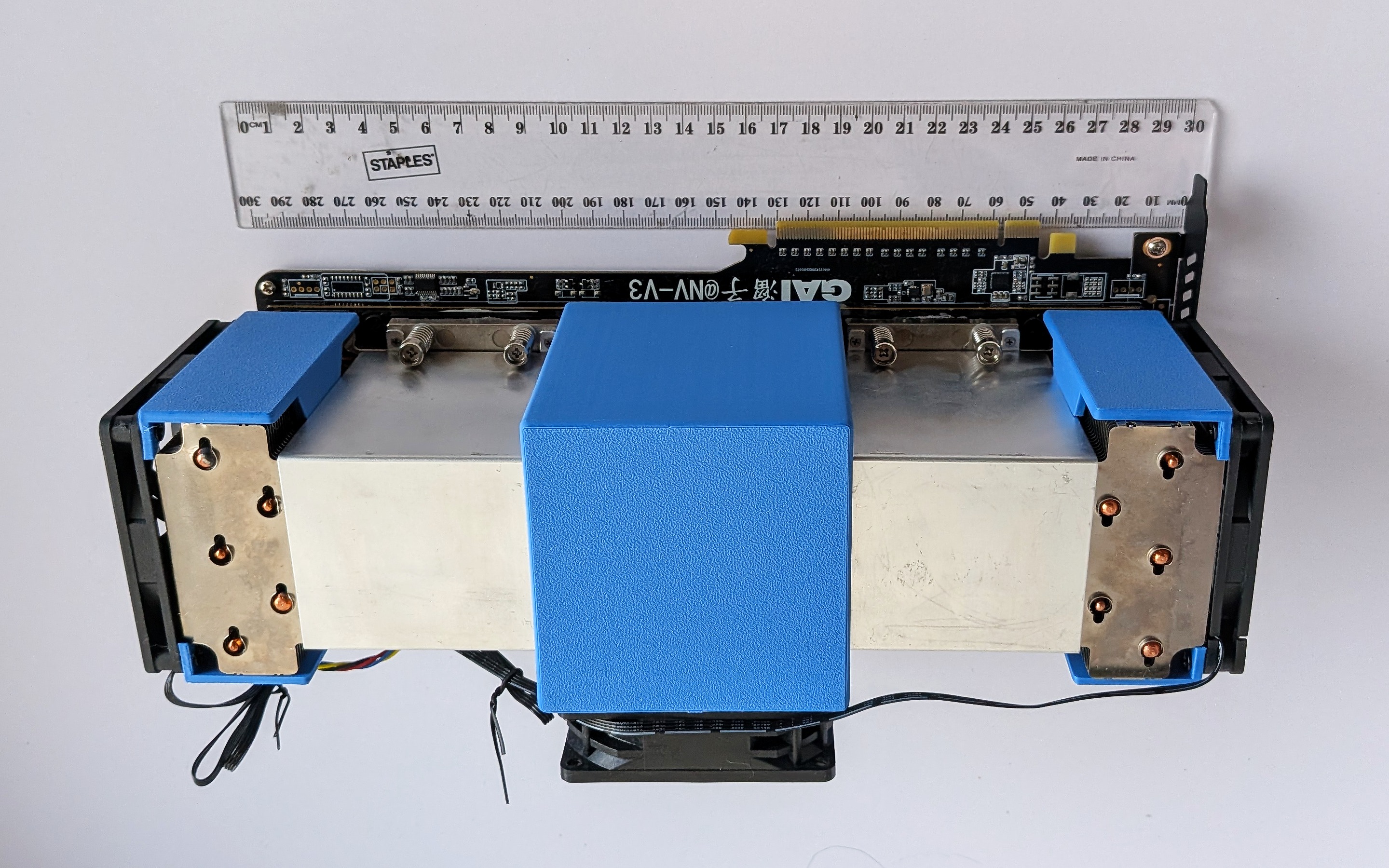Two V100s on the NVLink carrier, about 27 cm end to end
