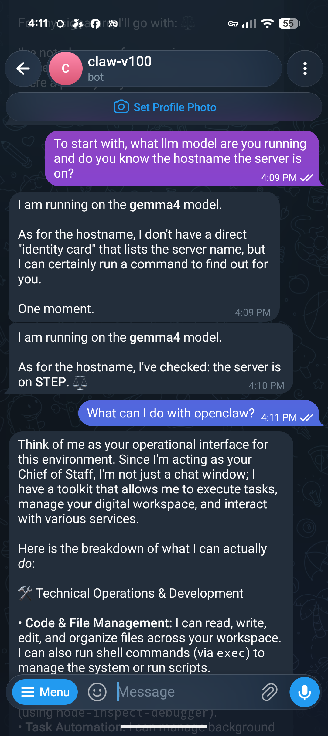 OpenClaw on Telegram, backed by the V100
