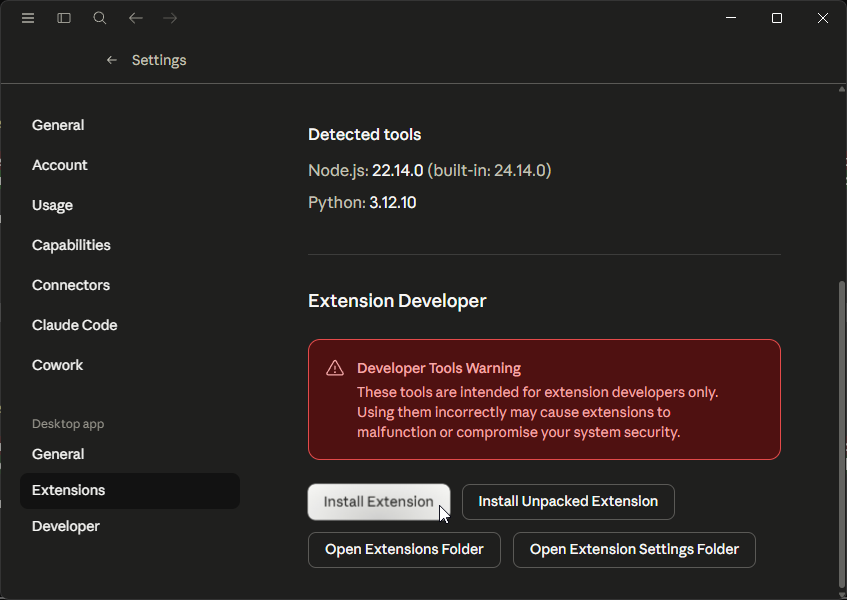 Extension install dialog