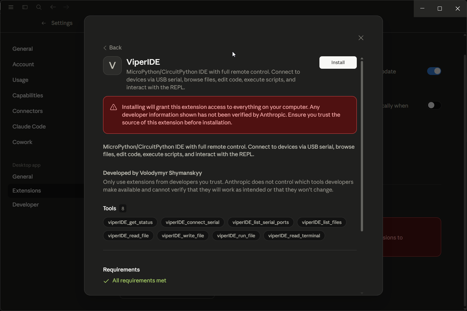 Extension installed preview