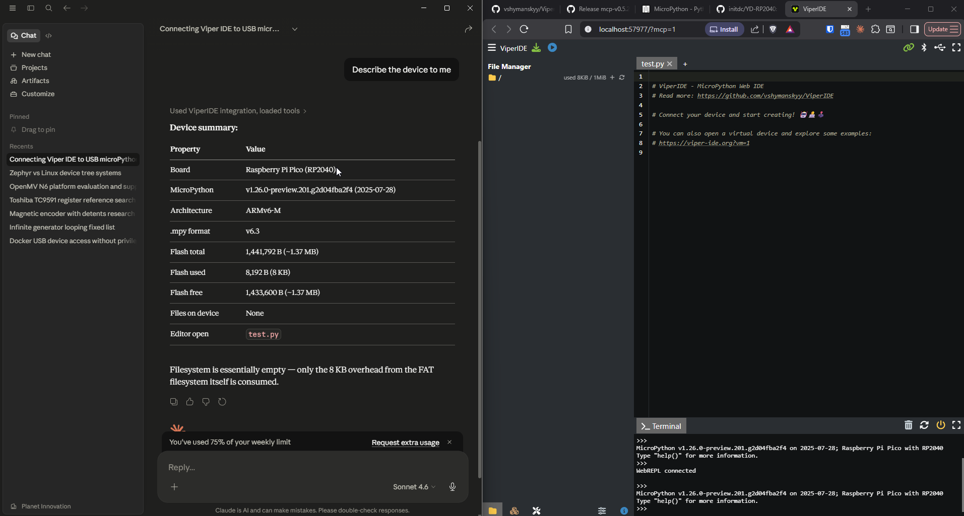 Claude describing the connected device